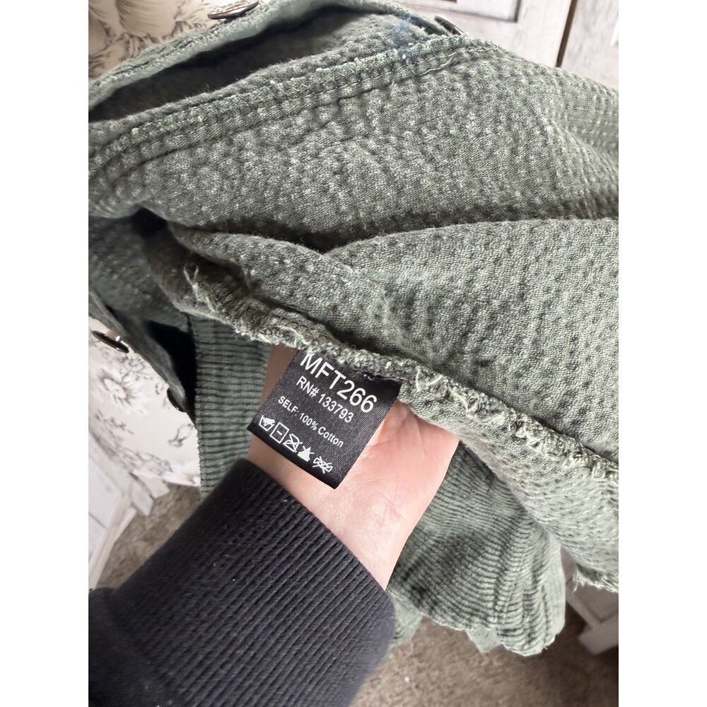 POL Corduroy Jacket Green Raw Hem Distressed Trucker Style Womens Size Medium - Picture 5 of 7